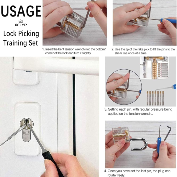 35 Pièces Kit De Crochetage Serrure, Lock Picking Kit Avec 3 Serrure Transparente Et Sac En Cuir Pour Déverrouillage, Outils De D’Entraînement Pour Serruriers Débutant Et Pro – Image 4